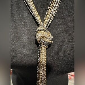 Chic Silver/Golden/Metallic multi-tone tassel long necklace; NWT